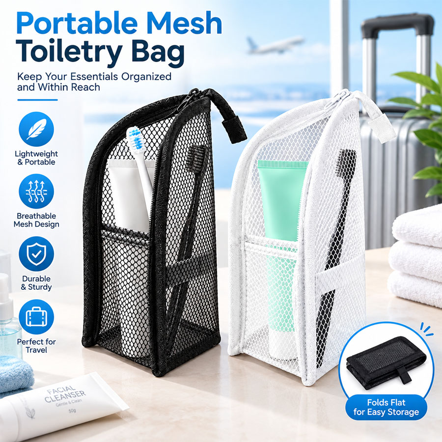 1Pc Portable Mesh Toiletry Bag - Travel Accessories Organizer Bag review and price